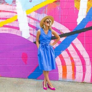 J.CREW Wrap Dress in Cotton Poplin Pool Blue